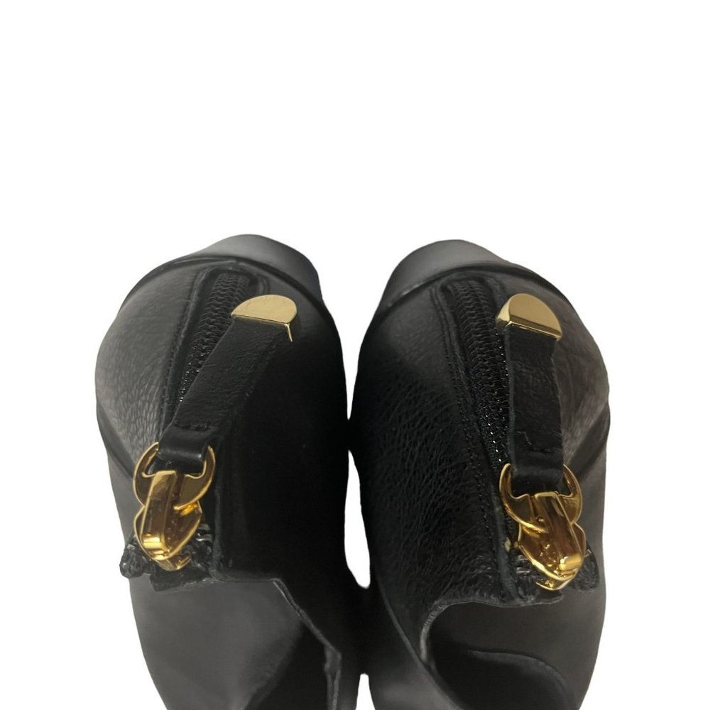 Diane Von Furstenberg Back Zip Block Heel Ankle Boots Leather Black Size US 8.5M - Picture 7 of 10